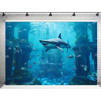 1 st. haj undervattensvärldsfotograferingsbakgrund, födelsedagsfestdekoration, akvariumhavsbakgrund fotobås, banderolldekor