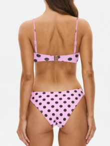 Women's Spaghetti Strap Polka Dot Bikini Set Removable Strap Twist Front Bandeau Two-Piece Swimwear Beach Bathing Suit - Pink - View 6