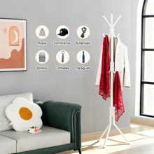 1pc Perchero De Ropa De Madera beech Simple Con 8 Ganchos, Soporte De Ropa Ajustable En Altura Para Sombreros, Abrigos, Bolsas, Bufandas, Organización De Almacenamiento Doméstico Para Oficina, Entrada, Pasillo, Sala De Estar, Dormitorio, Hogar, Dormitorio  Soporte de Capa 9/12 Ganchos Metal Perchas montadas Sombrero Sombrero Abrigo Pantalla Estante Estante Ropa Ropa Ropa Ropa Ropa Organizador Muebles Perchero Rack para Ropa - Blanco - Ver 7