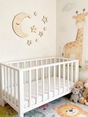 1 Set de Pegatinas de Pared de Luna Creciente y Estrella de Madera, Decoración Cálida para Habitación de Guardería, Diseño de Luna y Estrella Sonrientes de Dibujos Animados, Adecuado para Decoración de Pared de Habitación de Bebé