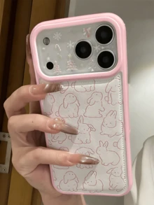 Cute Cartoon Rabbits Pattern Phone Case Compatible With IPhone 17 ProMax 17Pro 17 16 15 14 13 Pro Max Lovely Creative Matte Soft Anti-Drop Back Cover Gift Girl - Pink - View 5