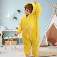 Pijama Invierno Niño Mono Animal Peluche Amarillo - Capucha Cartoon Cremallera Calentito Disfraces Navidad Halloween Regalo 3-12 Años - Amarillo - Ver 8