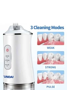 HYUNDAI Filo interdentale ricaricabile, pulitore per denti portatile e senza fili, irrigatore orale elettrico, 3 modalità, 4 ugelli, adatto per la cura orale domestica