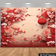 Phông nền phẳng 2D, 1 tấm bằng polyester chủ đề Tết Nguyên Đán, phông nền chụp ảnh lễ hội mùa xuân Trung Quốc với đèn lồng đỏ và hoa, đạo cụ chụp ảnh cho tiệc năm mới dành cho người lớn, tiệc năm mới. - Nhiều màu - Xem 1