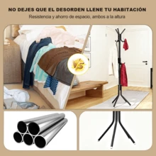 1pc Perchero De Ropa De Madera beech Simple Con 8 Ganchos, Soporte De Ropa Ajustable En Altura Para Sombreros, Abrigos, Bolsas, Bufandas, Organización De Almacenamiento Doméstico Para Oficina, Entrada, Pasillo, Sala De Estar, Dormitorio, Hogar, Dormitorio  Soporte de Capa 9/12 Ganchos Metal Perchas montadas Sombrero Sombrero Abrigo Pantalla Estante Estante Ropa Ropa Ropa Ropa Ropa Organizador Muebles Perchero Rack para Ropa - Negro - Ver 5
