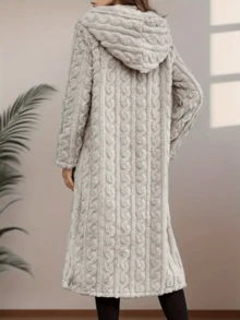 Women Casual Long Sleeve Collar Long Fabric Trench Coat - 杏色 - 查看 2