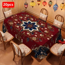 1/20pcs Classic Tablecloth: Classic Red Background With White And Blue Floral Patterns, Bright Theme, And Featuring An Arabic-Style Design. Suitable For Home Decor In Study, Kitchen, Bedroom, Outdoor Picnics, And Holiday Decorations. - Multicolor - View 16