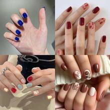 4 Boxes 96Pcs Short Squoval Press On Nails Sweet & Cool Blue Press On Nails, Short Oval False Nails With European Square Tips For Skin-Brightening,  Style Removable Fake Nails For Women & Girls, All Season Wear For Daily, Party, Date.Christmas Nail,Poly Gel Nail Kit,Nail Charm,Christmas Party. - 混合裝633 - 查看 1