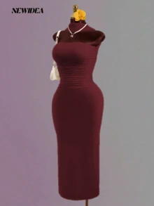 Đầm dài ôm sát màu đỏ tía, dây mảnh, hở lưng, dành cho nữ, gợi cảm và thanh lịch, thích hợp cho dạ tiệc, đám cưới, lễ hội âm nhạc hoặc tiệc trang trọng. - Màu Đỏ Sâu - Xem 8