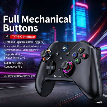 Lenovo S02 Ergonomic Design Gamepad, 3-Mode Connection For Multi-Platform, Programmable Back Buttons, Precise Control For Steam & Cloud Gaming, Classic Black