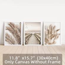 Bộ 3 tranh trang trí, phong cách hiện đại màu be Boho với họa tiết lá cây, cỏ, bãi biển, cầu tàu, tranh nghệ thuật tối giản treo tường cho nhà cửa, phòng khách, phòng ngủ, làm phông nền, tranh in trên vải canvas kèm khung tùy chọn. - Lá và phong cảnh (không có khung) - Xem 17