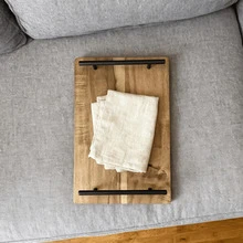 1pc Vintage Wooden Flat Tray With Black Handle, Woodgrain And Brushed Metal Finish, Minimalist Design. Suitable For Breakfast, Coffee, Snacks, Parties, Dining, Entertainment And Decoration, Vintage Centerpiece Decor, Serving Tray, Coffee Table Tray And Storage Tray, Ideal Gift For Holidays, Kitchen Accessory, Kitchen Supplies, Decorative Tray (Solid Wood) - Ginger - View 9