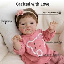 NPK 19英寸八月重生娃娃，已涂装完成，与图片一致，栩栩如生，触感柔软，3D皮肤，手绘可见头发，女孩 - 布身體 - 查看 4