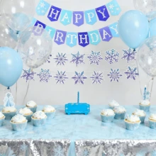 LaVenty Frozen Snowflake Birthday Party Banner Frozen Theme Decorations Winter Snowflake Happy Birthday Banners For Winter Wonderland Christmas Party Supplies Gender Reveal Party Decorations - Multicolor - View 7