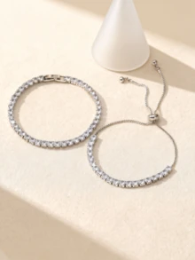 1pc Adjustable Copper Alloy Zirconia Tennis Bracelet, Suitable For Women's Daily, Party Wear, Valentine's Day Gift, Mother's Day Gift For Mom