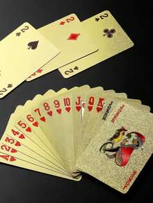 Gold Foil Plastic Playing Cards In Rosewood Gift Box, Waterproof & Flexible PET Cards, Fashionable Design Suitable For Parties, Games, Gifts And Celebrations, Black Cards