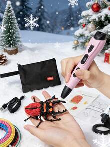 1 Set New 3D Printing Pen With Carrying Bag, Filament, User Manual, 3-Speed Adjustable, Suitable For DIY Crafters