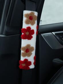 2 peças/1 peça Capa protetora de cinto de segurança do carro com flor de lã fofa, Protetor de ombro, Capa protetora anti aperto criativa para cinto de segurança do carro, Decoração de cinto de seguro, Pelúcia antiderrapante e quente para uso em festivais de primavera, outono e inverno - Tamanho Único - Visão 9