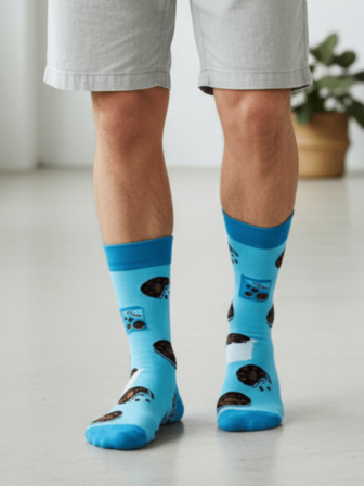 1pair/2pairs/5pairs Men's Fun Socks,Blue Middle Tube Socks,Casual Soprts Foot Letter Fun Socks,Men's And Women's Neutral Fun Socks,Four Seasons Leisure Socks,Fun Patterns