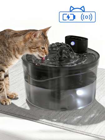 Fuente de agua inalámbrica para gatos con sensor de movimiento, dispensador de agua automático recargable y silencioso, apto para gatos y perros pequeños, color negro, regalo para amantes de los gatos