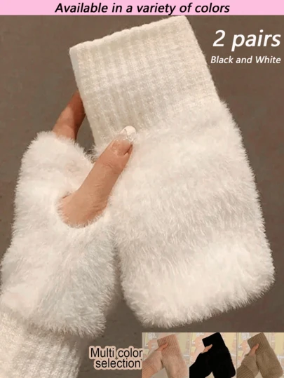 Women Warm Fingerless Gloves, Solid Color Knitted Wrist Warmers, Versatile For Office, School, Writing, Autumn/Winter,Suitable For Outdoor Sports And Daily Wear In Winter, Warm Winter Gloves Faux Fur Mittens Versatile Cute Office Cycling Windproof Fingerless Gloves,The Best Christmas Gifts For Women, Gifts For Couples,Christmas Decorations,Christmas Decorations Home,Christmas Stocking Fillers