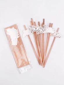 Rose Gold Paper Straws With TeamBride Flags For Hen Party Straws Bridal Shower Bachelorette Wedding Party Tableware - Multicolor - View 10