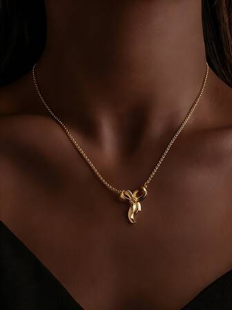 1 Piece 14K Gold Ribbon Bow Choker Necklace For Women,Dainty O Shape Thin Chain Collarbone Necklace For Daily/Wedding/Vacation Wearing, Elegant Jewelry Gift For Birthday/Anniversary/Mother's Day/Valentin's Day/Christmas Day