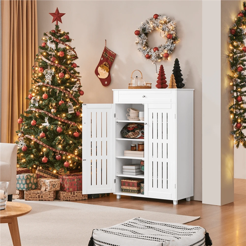 Butterslay 1PC 5-Tier Adjustable Shoes Rack, Closed Shoe Storage Cabinet With Louvered Door For Living Room Entryway Office White - 白色 - 查看 1