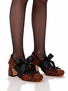 Women's Heel Shoes Women's Platform Heels Shoes Pink Elegant Women Shoes High Heels Pumps Cute Bow High Heels Gothic Heels Closed Toe Heels Chunky Heels Mary Jane Christmas Shoes - 豹紋 - 查看 6