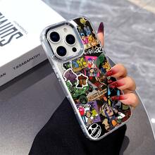 Estuche para iPhone 16, 15, 14, 13, 12, 11 Pro Max, X, XR, XS Max, 8, 7 Plus -  Rock Band con Marco Metálico Plateado y Cubierta Trasera Transparente Suave - Color 1 - Ver 1