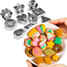 30pcs Stainless Steel Mini Cookie Cutter Set - Stainless Steel Metal Stamps In Star, Flower, Round, Heart, Square, Triangle, Oval, Teardrop Geometric Shapes, Mini Mousse Rings For Cookies And Pastries, Valentine's Day, Birthday Cake DIY Baking Tools, With Iron Box Storage - Silver - View 7