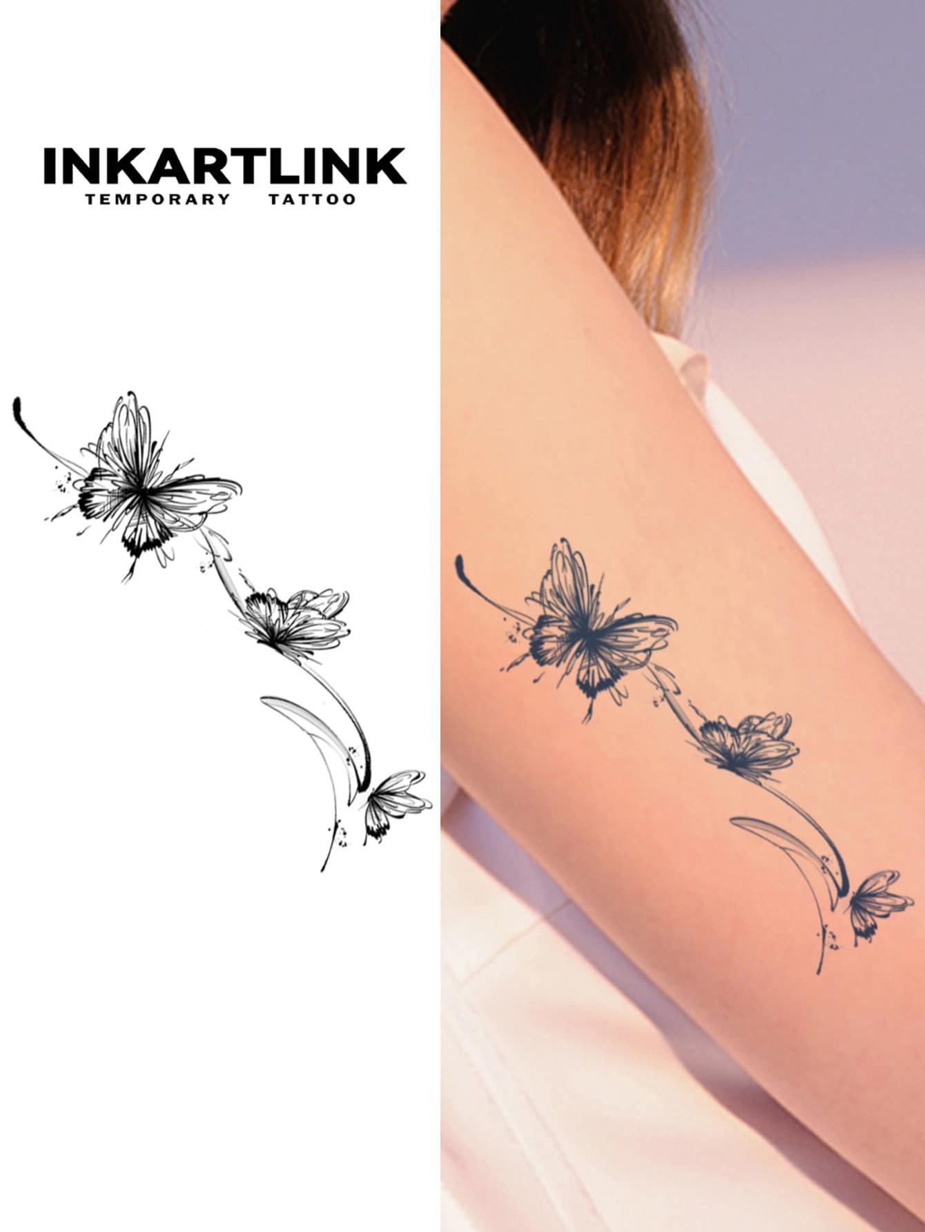 Hình xăm công nghệ đột phá INKARTLINK, hình xăm bán vĩnh viễn, hình bướm, chống thấm nước, hình xăm tạm thời lâu trôi, hình xăm giả sống động như thật, có nguồn gốc thực vật, hình xăm ma thuật.