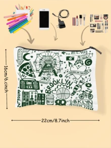 1PC Brooklyn New York Makeup Bag With Zipper Closure | Makeup Bag Cosmetic Bag,Portable Cosmetic Lipstick Bag,Travel Essential, For Girl Gift Cosmetic Bag Zipper Pouch Bags - Multicolor - View 2