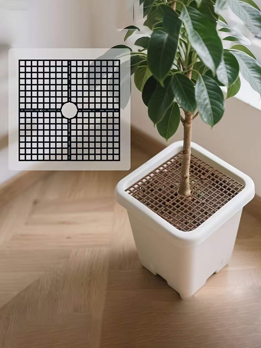 1 tấm phủ đất bằng nhựa tròn/vuông có thể điều chỉnh, kèm đinh cố định, lưới bảo vệ chống mèo đào bới, thích hợp cho cây trồng trong nhà và ngoài trời, bộ lót giỏ cố định có thể cắt được, rào chắn đất. - Nhiều màu - Xem 1