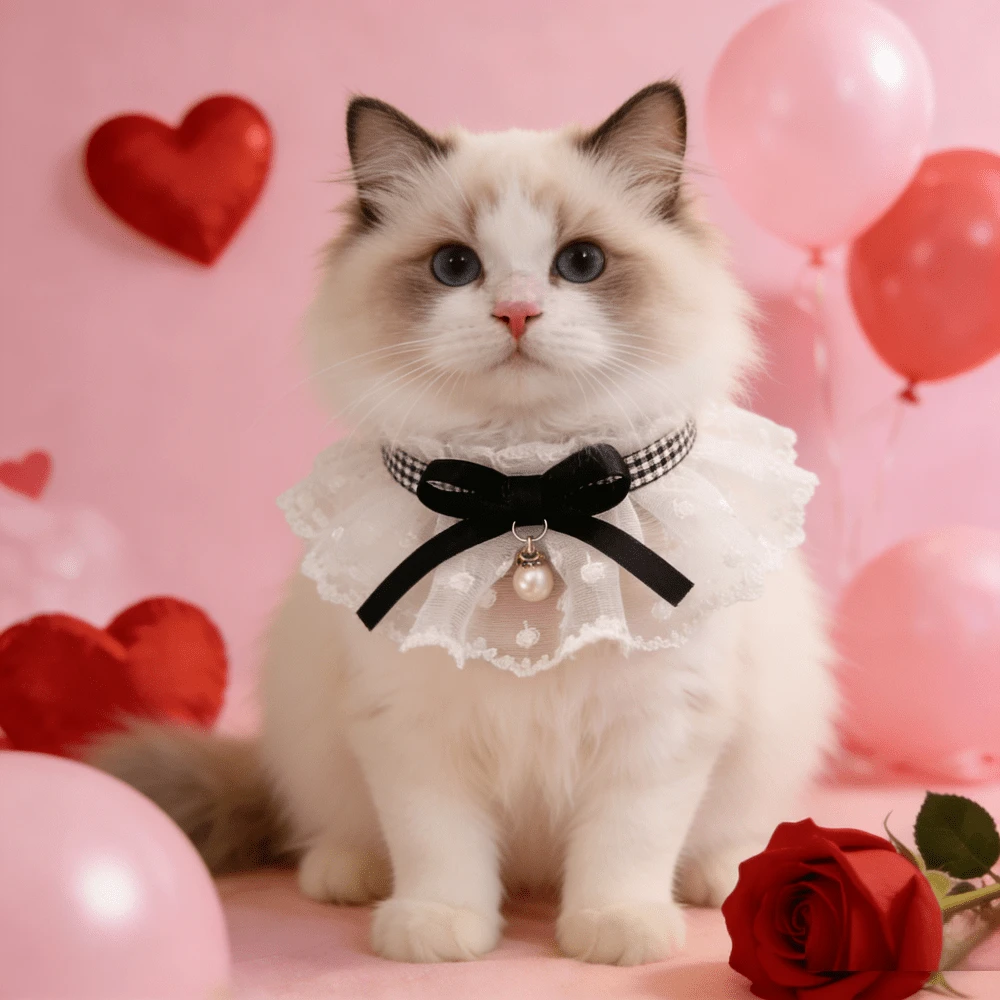 1件蕾丝蝴蝶结仿珍珠宠物项链，可爱兔子/猫咪领结宠物围巾，情人节宠物项圈，适合兔子/猫咪的小号宠物围兜，四季皆宜 - 彩色 - 查看 1