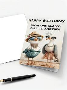 1pc Unique Bird-Themed Birthday Greeting Card, "Birthday Wishes From An Elegant Bird", Two Fashionable Bird Designs, Suitable As Friendship Birthday Gift, High-Quality Card With Envelope - Multicolor - View 3