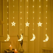 Star & Moon String Lights, Warm White, Waterproof, USB Powered, LED Curtain Lights, Clip Design, Suitable For Wedding, Party, Ramadan Celebration Decoration