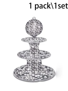 1set Disco-Themed Cupcake Stand, Cupcake Display Stand, Three-Tier Dessert Display Stand. Suitable For Disco-Themed Birthday Parties, Birthday Parties, Retro Parties, Baby Showers, Bachelor/Bachelorette Parties, Holiday Table DIY Cake Decorating, Bridal Dessert Tables, Or 70s New Year's Eve Snack Displays. - Multicolor - View 8