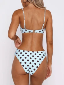 Women's Spaghetti Strap Polka Dot Bikini Set Removable Strap Twist Front Bandeau Two-Piece Swimwear Beach Bathing Suit - 藍色 - 查看 4
