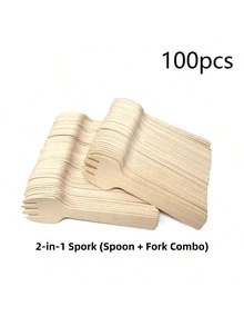 50/100/200pcs Disposable Mini Birchwood Spoons, 4 Inch, Suitable For Chocolate, Ice Cream, Coffee, Various Parties, Catering, Gatherings, Wedding And Birthday Supplies, Home And Party Decorations - Apricot - View 16