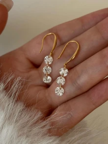 1对极简主义锆石圆形流苏耳环 - 銀色 - 查看 2