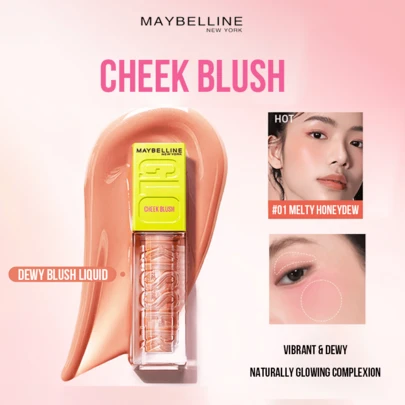 Maybelline Phấn má hồng #01 Velvet Cantaloupe 6.4ml/0.21 fl oz, ánh ngọc trai lấp lánh, tạo hiệu ứng rạng rỡ ấm áp, công thức dưỡng ẩm hòa quyện hoàn hảo, mang lại lớp nền tự nhiên rạng rỡ. Đầu cọ chấm giúp thoa chính xác, thao tác 2 bước dễ dàng (chấm & tán). Phù hợp với mọi tông da, tạo vẻ ngoài rạng rỡ tự nhiên cho trang điểm hàng ngày/hẹn hò.
