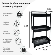 Carrito Minimalista 3 Niveles con Ruedas – Blanco o Negro | Organizador Chic para Tu Cocina, Baño o Dormitorio - Negro - Ver 2