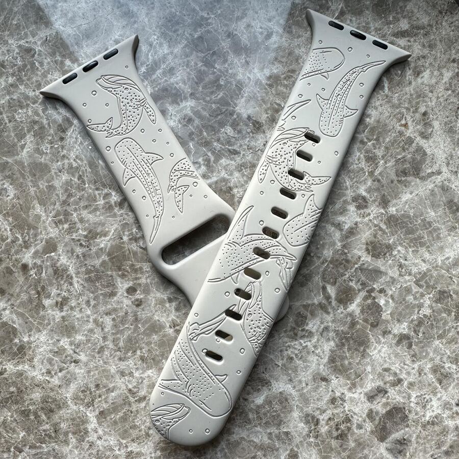 Silicone Carved Whale Shark Watch Band, Compatible With Apple Watch 41mm/40mm/42mm (S11/38mm/44mm/45mm/46mm/49mm), Soft Sports Wristband, Adjustable Strap, Compatible With Series 11/10/9/8/7/6/5/4/3/2/SE/Ultra 3 Smartwatch Accessories - Starlight - View 1