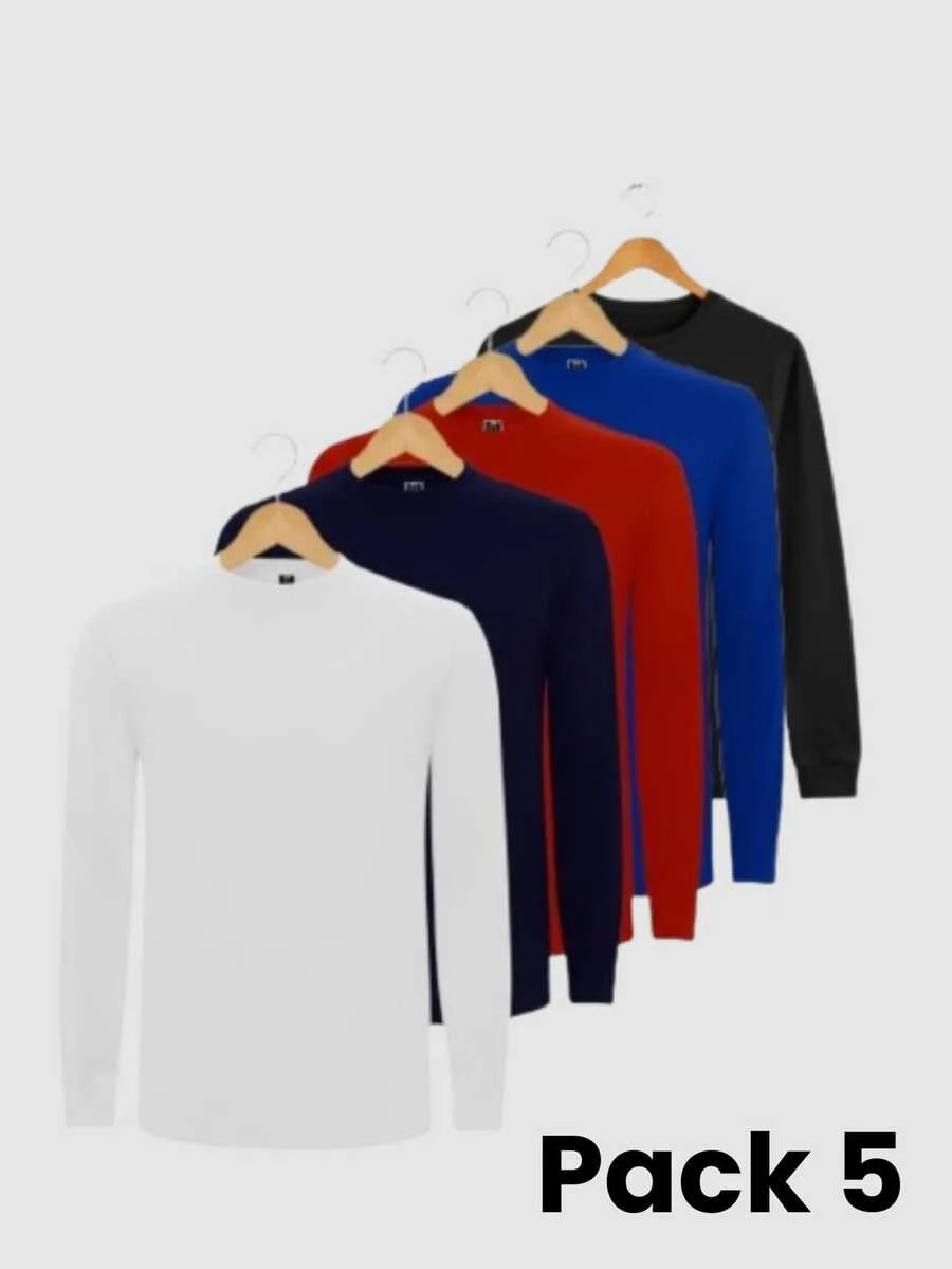 Roly Gói 5 áo phông dài tay nam (Giao hàng trong vòng 48 giờ) - Nhiều kích cỡ - Trắng (1), Đỏ (1) Xanh navy (1), Xanh hoàng gia (1), Đen (1) - Vải ống không có đường may bên hông, cổ tròn 4 lớp, đường may gia cố ở cổ và vai, không có gấu tay áo, lý tưởng để sử dụng hàng ngày, áo phông cơ bản, áo phông bền, áo phông thoải mái, áo phông dài tay - Nhiều màu 1 - Xem 1