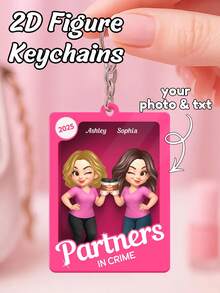 1/3/5pcs Customizable Family Photo Keychain, Personalized Acrylic Keychain, Personalized Souvenir, Can Upload Name And Photo, Christmas Gift (For Parents, Couples, Family), Customized Acrylic Portrait Gift (For Parents) - Multicolor Cartoon Keychain 2 - View 2