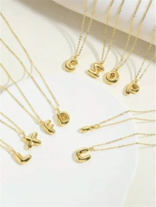 1 Pc Minimalist Cute Design Letter Pendant Necklace Fashionable Balloon Glossy Surface Chunky Pendant Necklace Jewelry - Yellow Gold - View 3