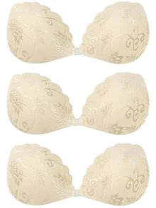 3/1 pièce Coussinets de soutien-gorge invisibles autoadhésifs en dentelle, cache-tétons rehaussant le décolleté sans bretelles avec des sangles transparentes - Nude - Voir 9