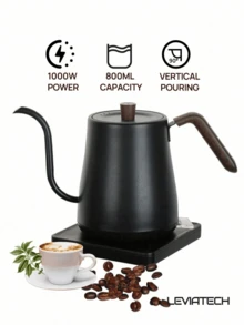 LEVIATECH 1个咖啡壶，电热水壶，1000瓦手冲咖啡壶，适用于咖啡和茶，27盎司（约700毫升）鹅颈式电热水壶，带自动断电防干烧保护，0.8升，黑色 - 英規插(220-240V) - 查看 9