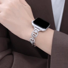 New Double Heart Metal Chain, Smart Watch Band, Compatible With Apple Watch Series 1/2/3/4/5/6/7/8/9/10/SE/Ultra, 38mm 40mm 41mm 42mm 44mm 45mm 49mm, Fashionable & Elegant Women's Premium Watch Accessory - Silver - View 6